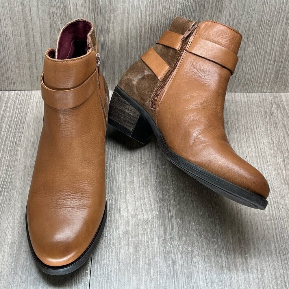 Umberto Raffini April Bootie Womens Sz 39 Leather Suede Zipper Ankle Buckle Tan